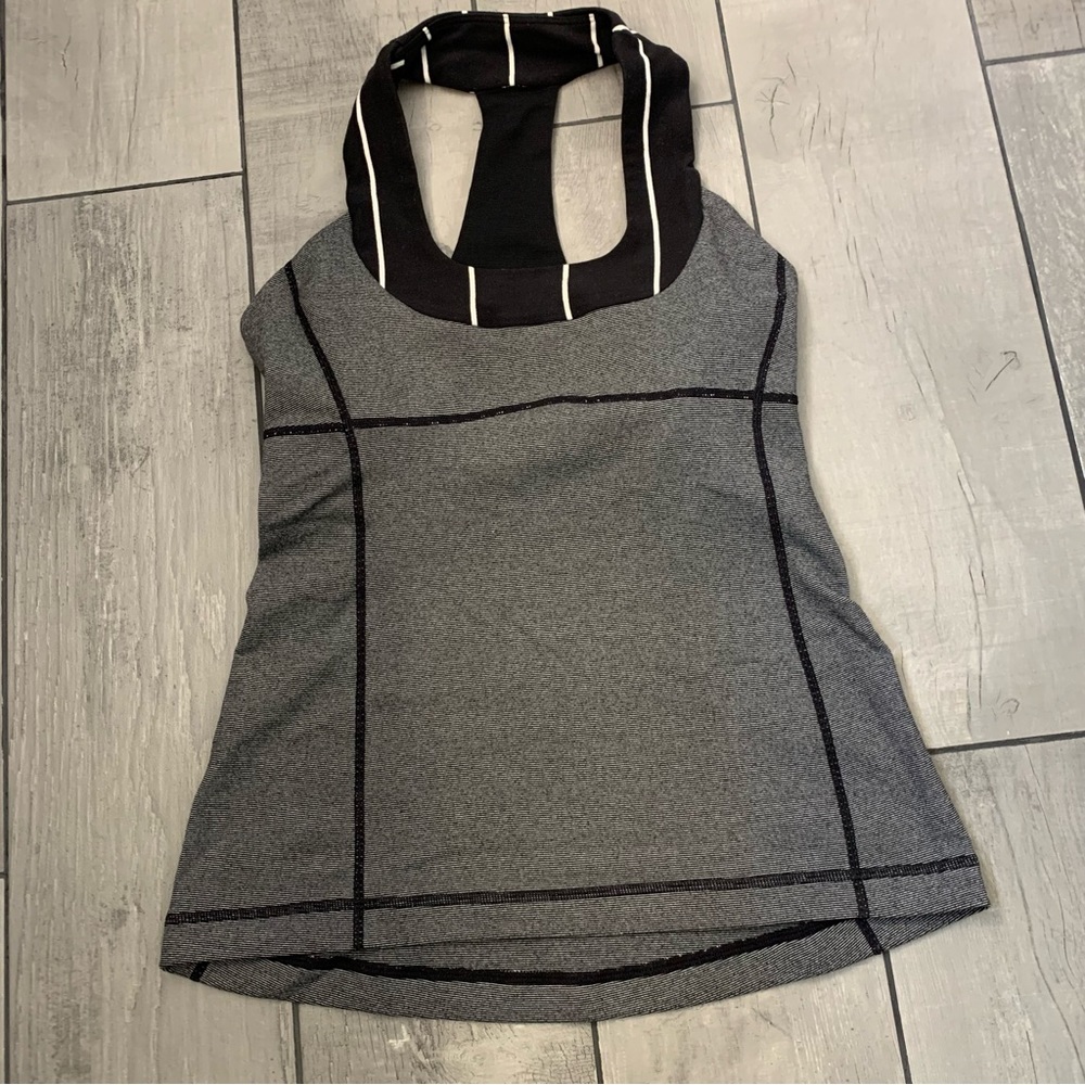 Lululemon scoopneck scoop neck tank size 4 black white grey racerback small xs - Picture 5 of 11